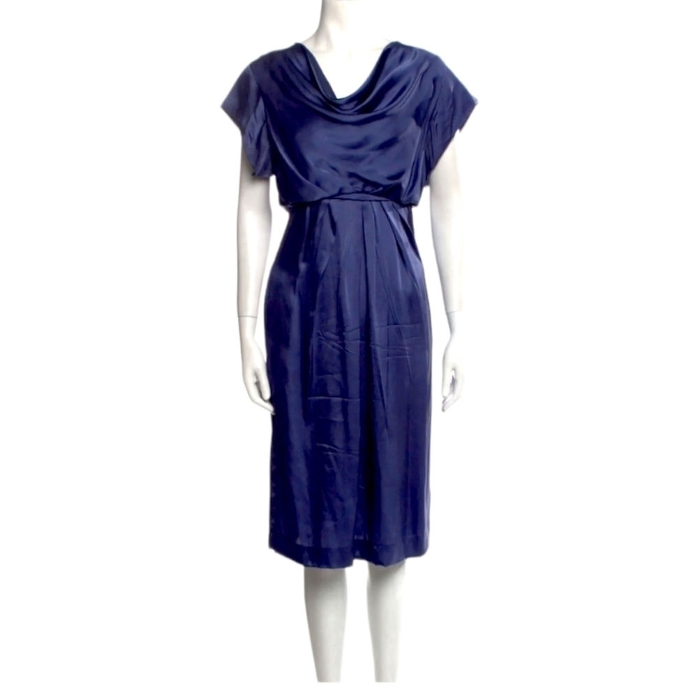 Valentino Blue Satin Drape Neck Dress